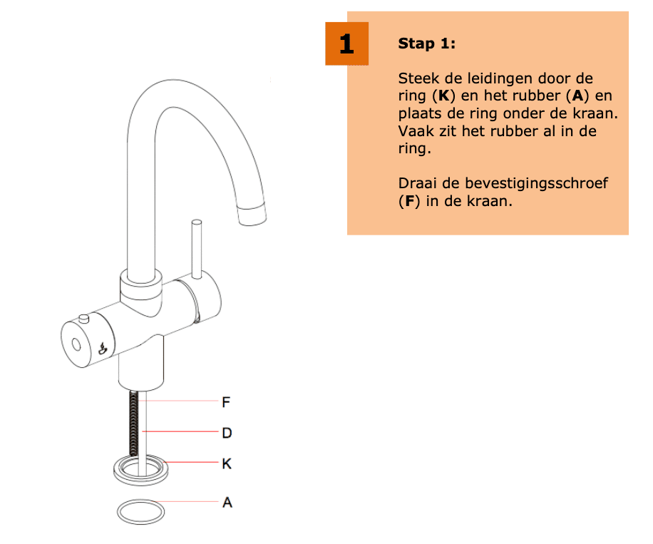 Installatie stap 1 HOWAT kokendwaterkraan