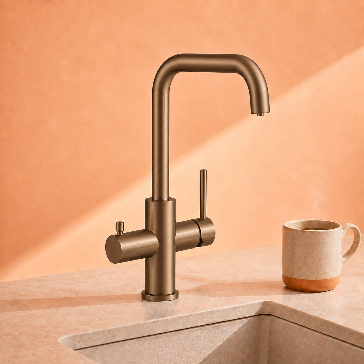 3-in-1 kokend water kraan Messing Brons